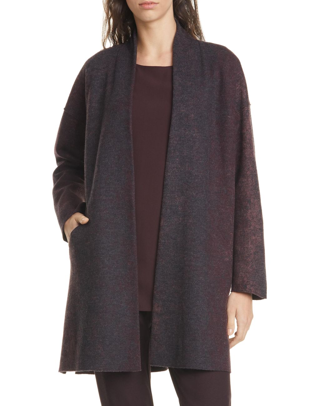 Eileen Fisher Open Front Wool Blend Coat - Lyst