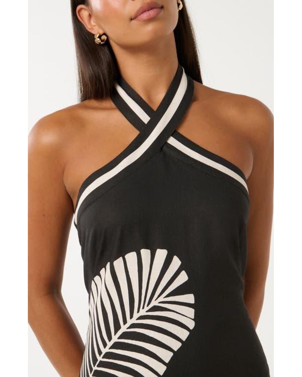 EVER NEW Adore Halter Linen Blend Minidress in Black | Lyst