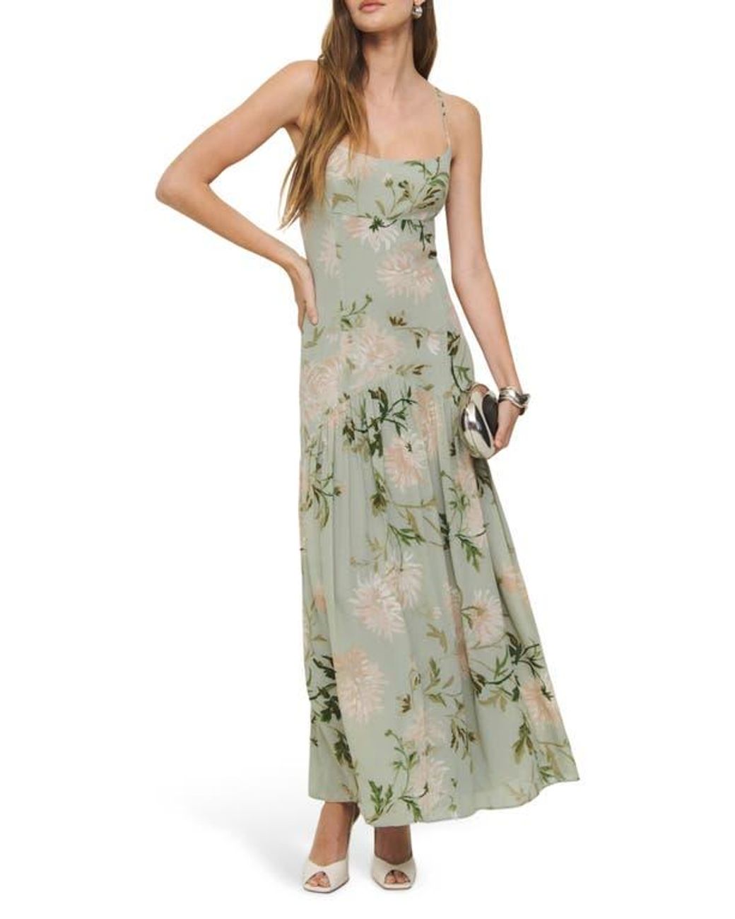 Reformation Catana Floral Georgette Maxi Dress in Green | Lyst