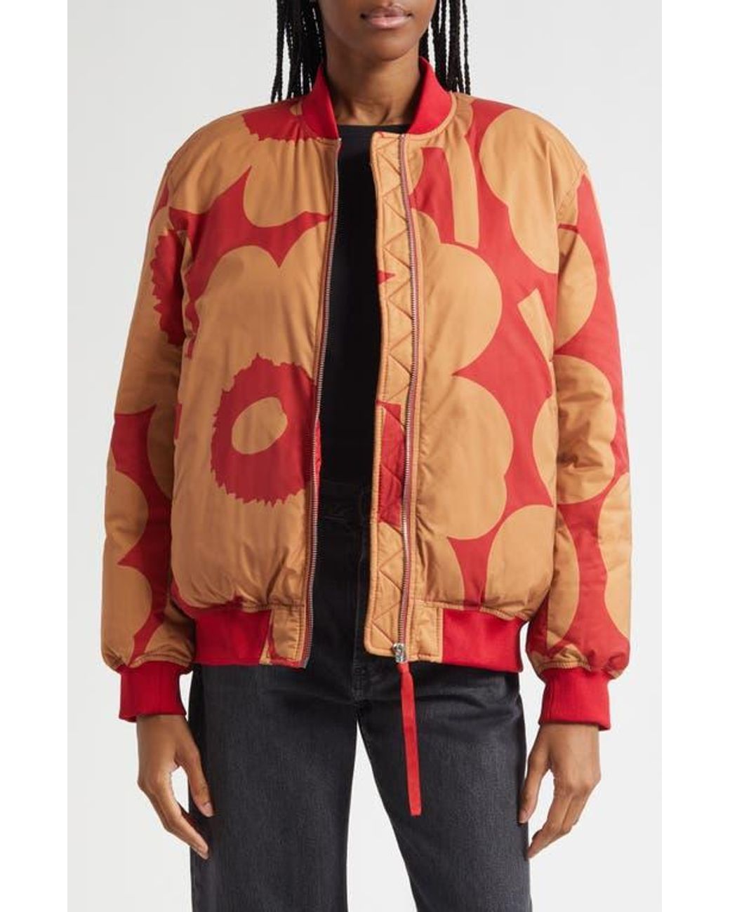 Marimekko Blossa Unikko Bomber Jacket in Orange | Lyst