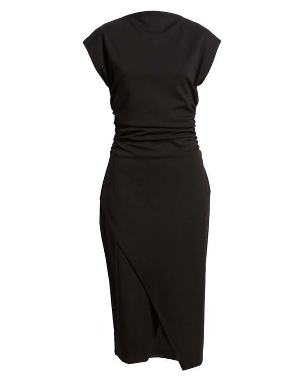 Nordstrom Ruched Funnel Neck Midi Dress in Black | Lyst