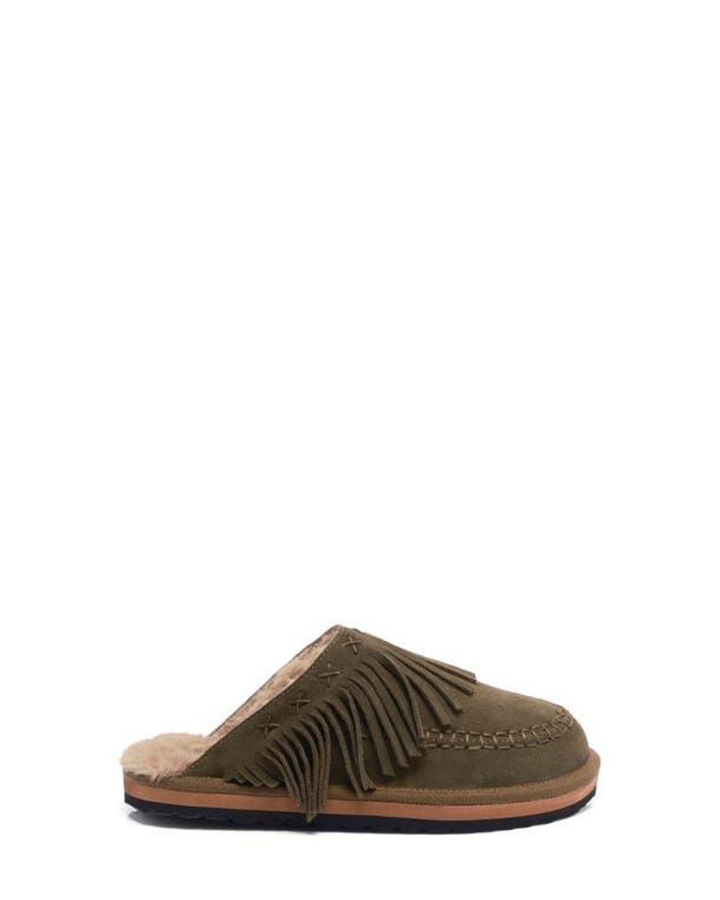 Free People Fallon Fringe Faux Fur Mule Slipper in Brown | Lyst
