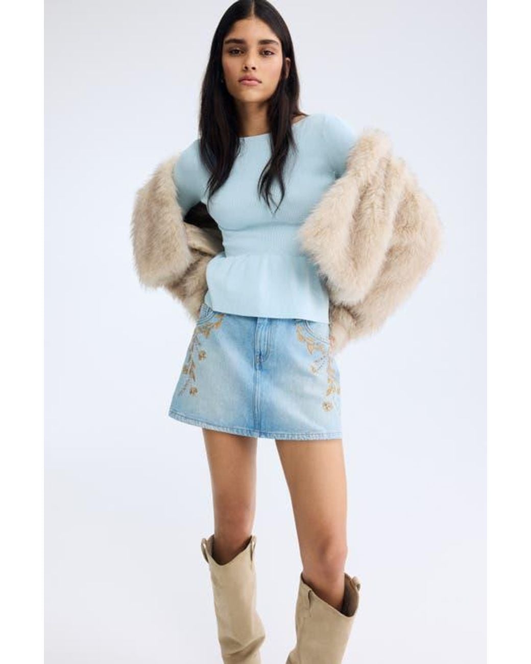 H&M Blue Knitted Peplum Top