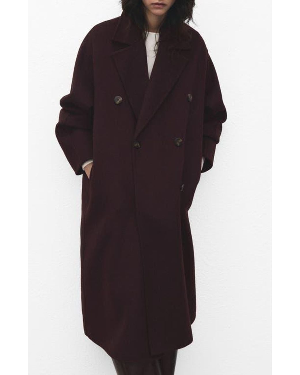 Mango Multicolor Picarol Double Breasted Wool Blend Coat