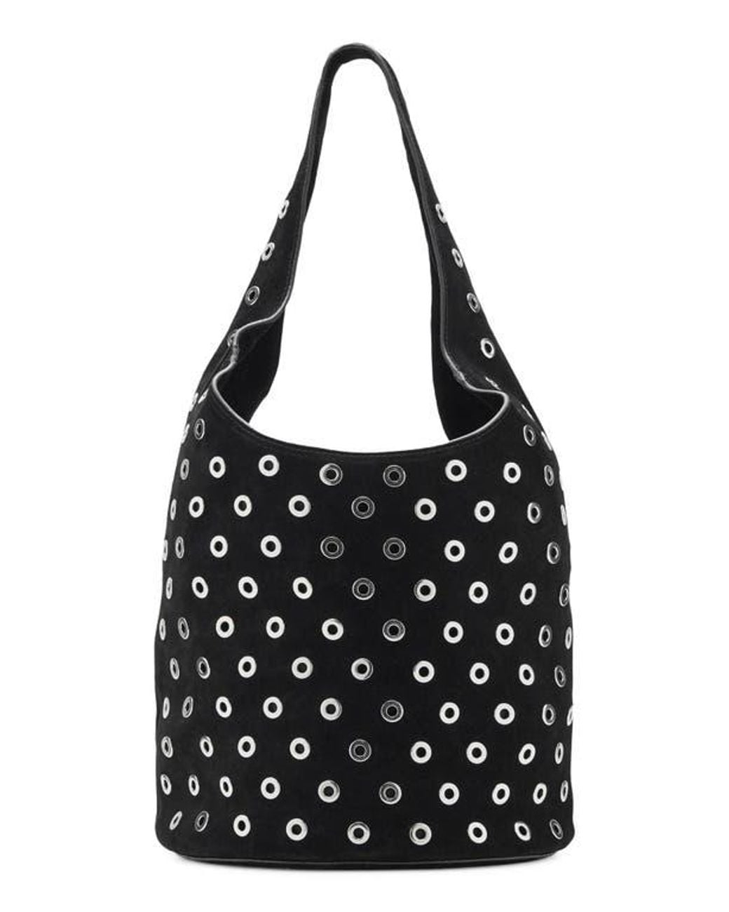 Mango Black Grommet Detail Leather Bucket Bag