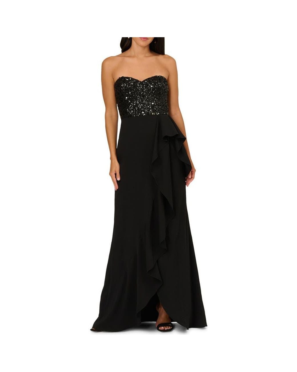 Adrianna Papell Beaded Bodice Strapless Mermaid Gown in Black | Lyst
