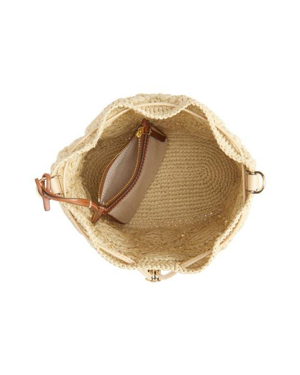 Tory Burch T Monogram Raffia Bucket Bag in Natural | Lyst