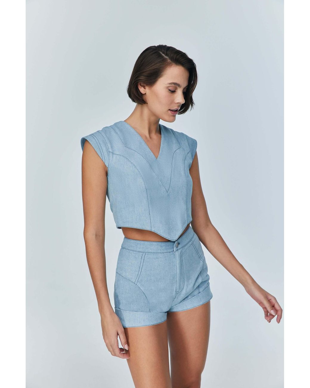 Jendue Blue Marvel V-Neck Denim Top