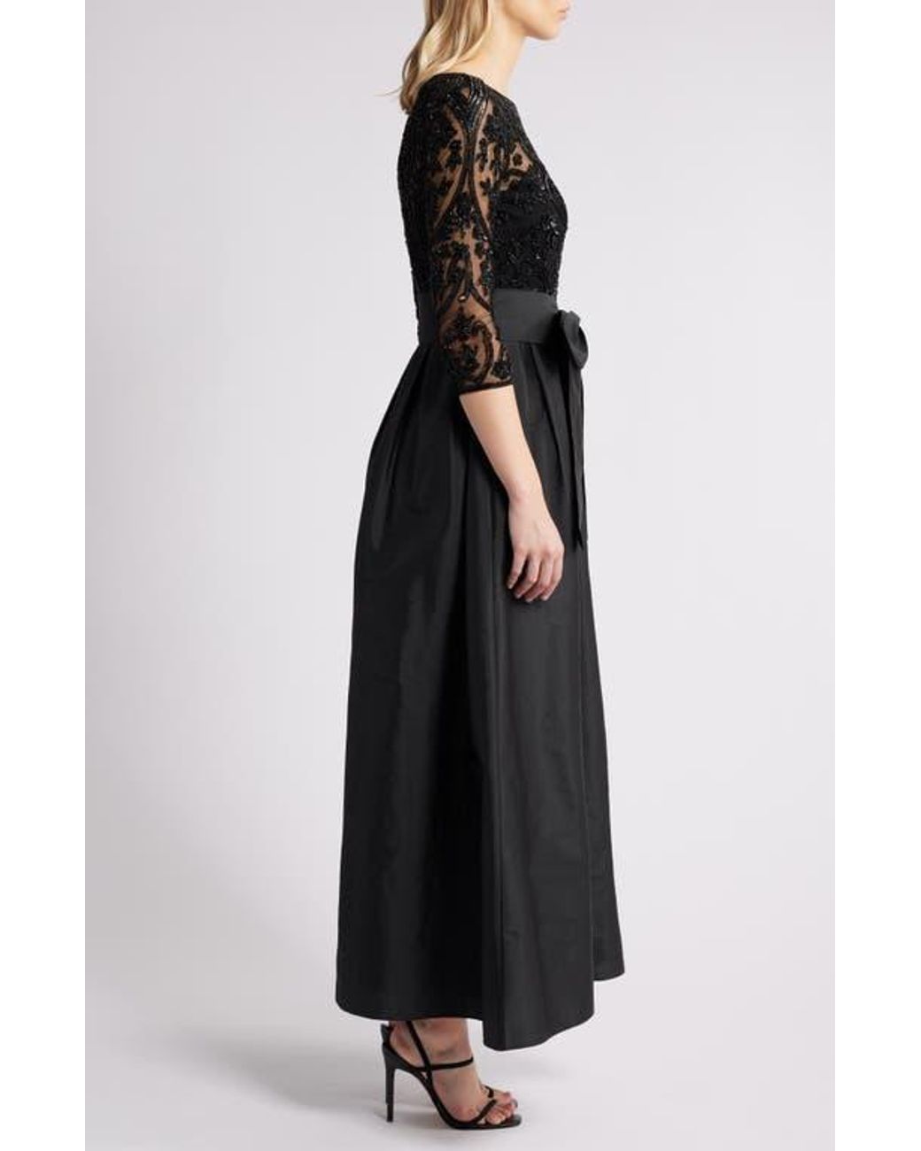 Pisarro Nights Beaded Illusion Neck Taffeta Cocktail Dress in Black Lyst
