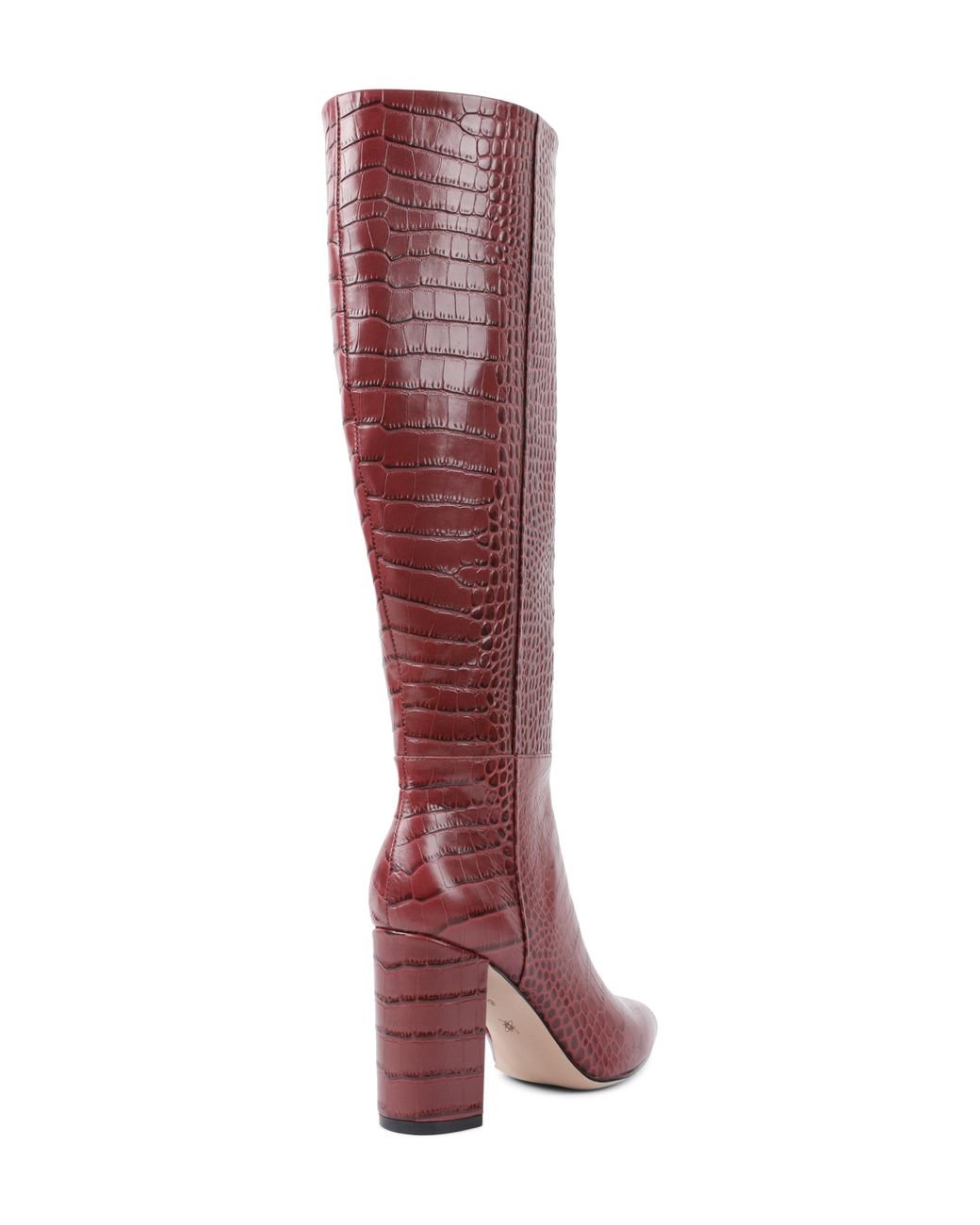 croc embossed knee high boots