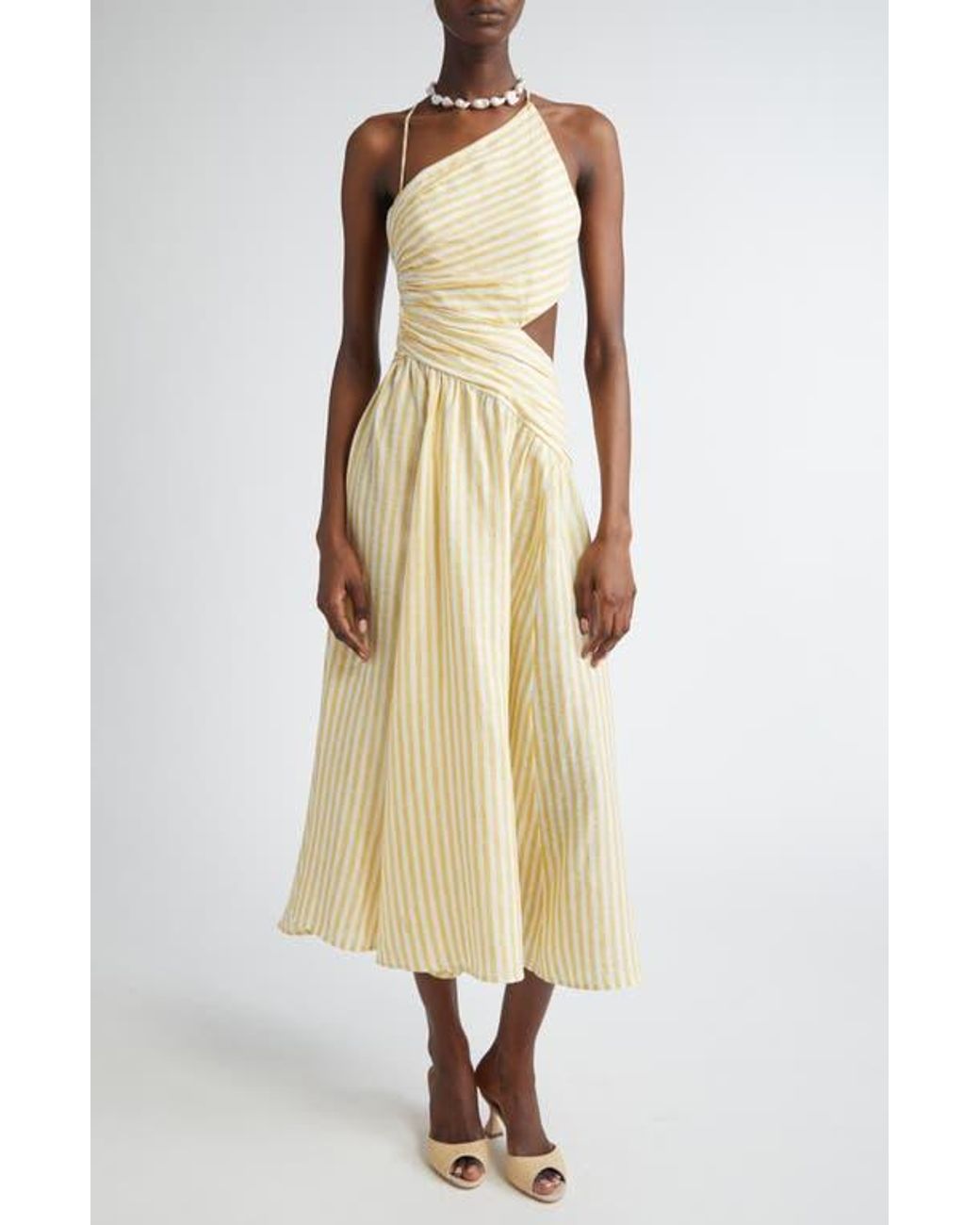 Zimmermann Cascadian Stripe Cutout Asymmetric Linen Dress in Natural | Lyst Zimmermann Cascadian Stripe Cutout Asymmetric Linen Dress in Natural | Lyst