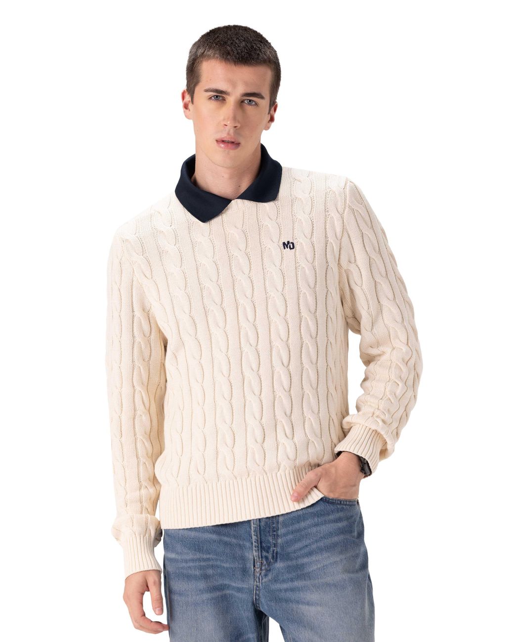 Members Only Natural Crew Neck Cable Sweater for men
