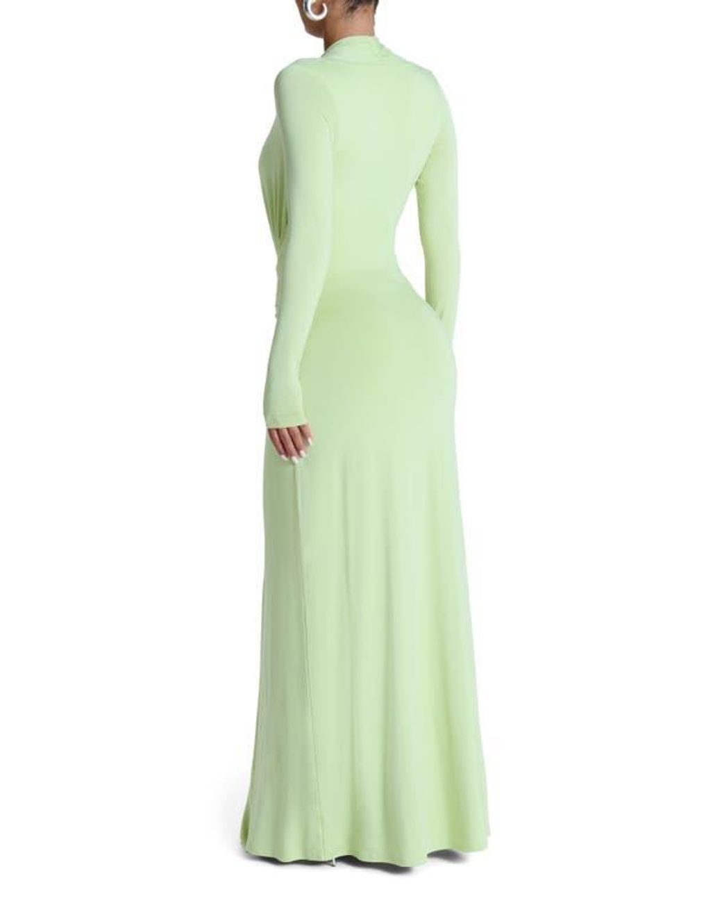 Naked Wardrobe Plunge Neck Long Sleeve Stretch Jersey Maxi Dress in Green |  Lyst