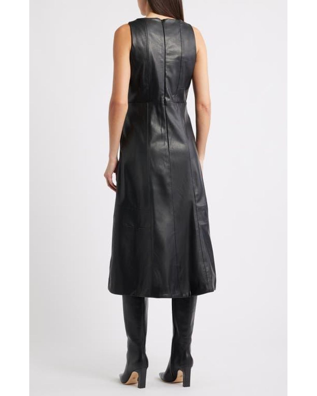 halogen leather dress Halogen® Structured Faux Midi in Black evening gown woman elegant