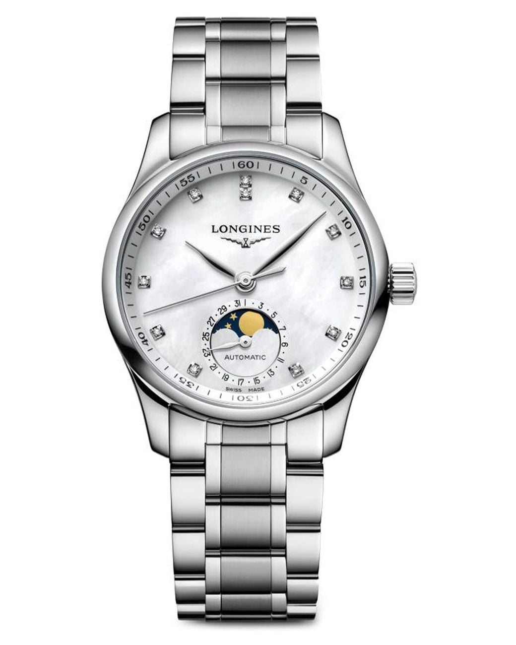 Longines Gray Master Collection Automatic Diamond Bracelet Watch, 34Mm