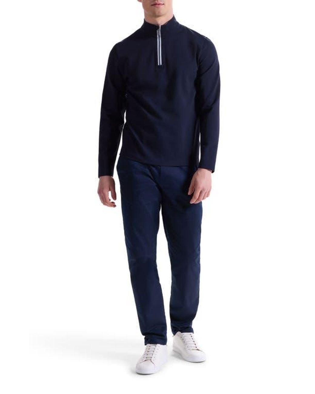 Bugatchi Blue Solid Quarter Zip Pullover for men