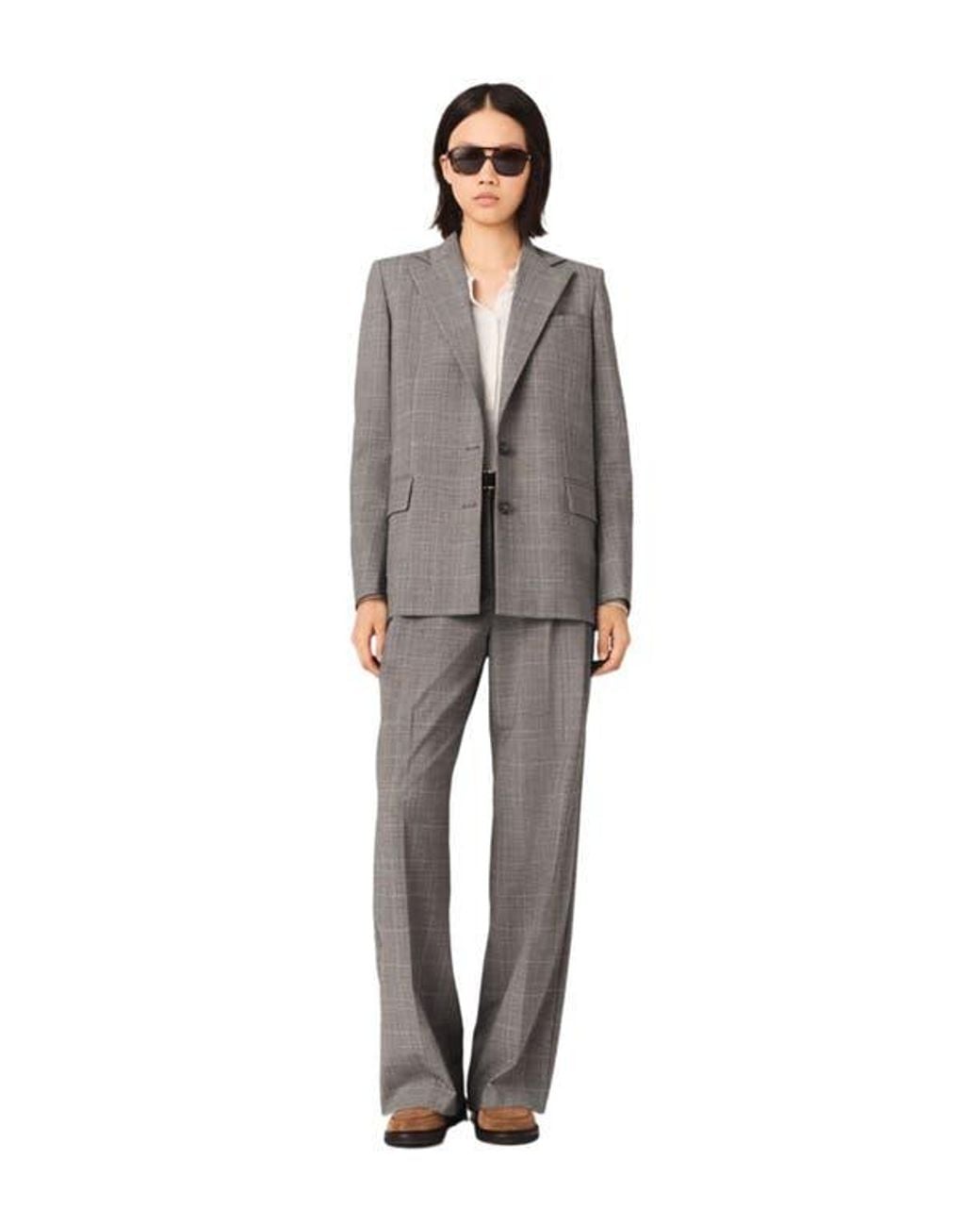 Maje Gray Checked Suit Jacket