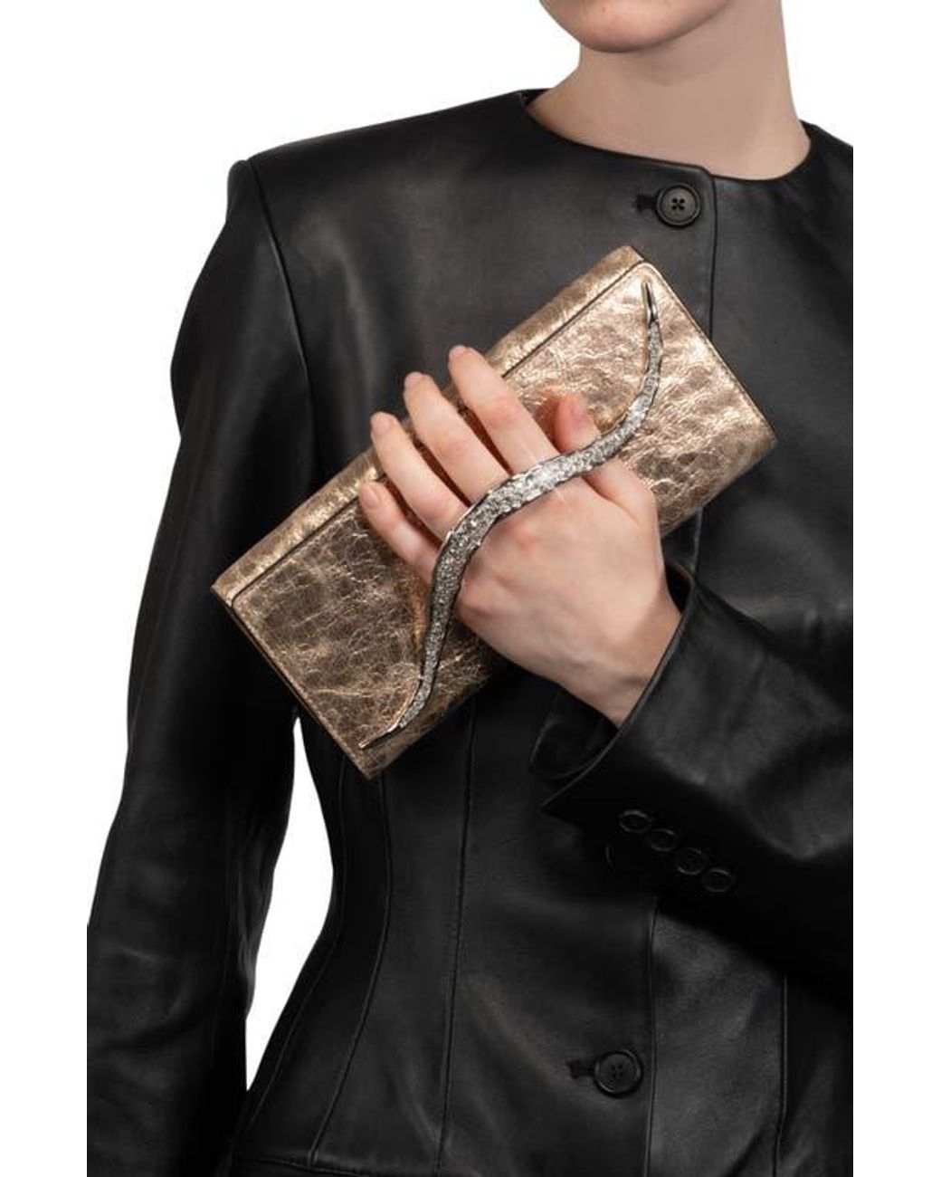 Alexis Crystal Curve Clutch in Pink | Lyst