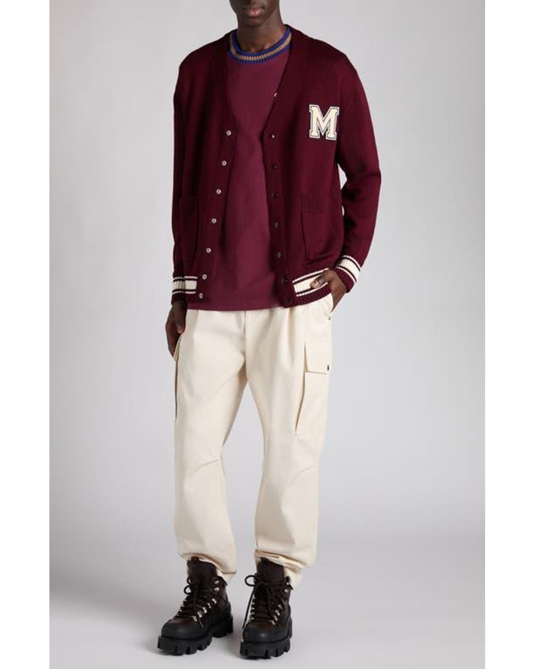 Moncler Red Monogram Patch Virgin Wool Cardigan for men