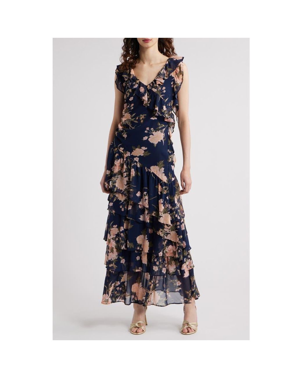 Chelsea28 Cap Sleeve Cascading Ruffle Gown in Blue | Lyst