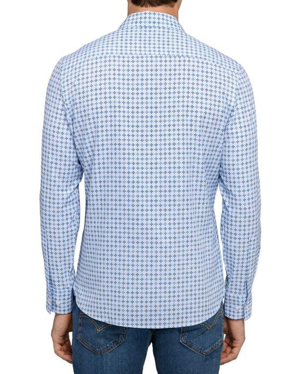 Con.struct Blue Quadruple Diamond Woven Long Sleeve Basic for men