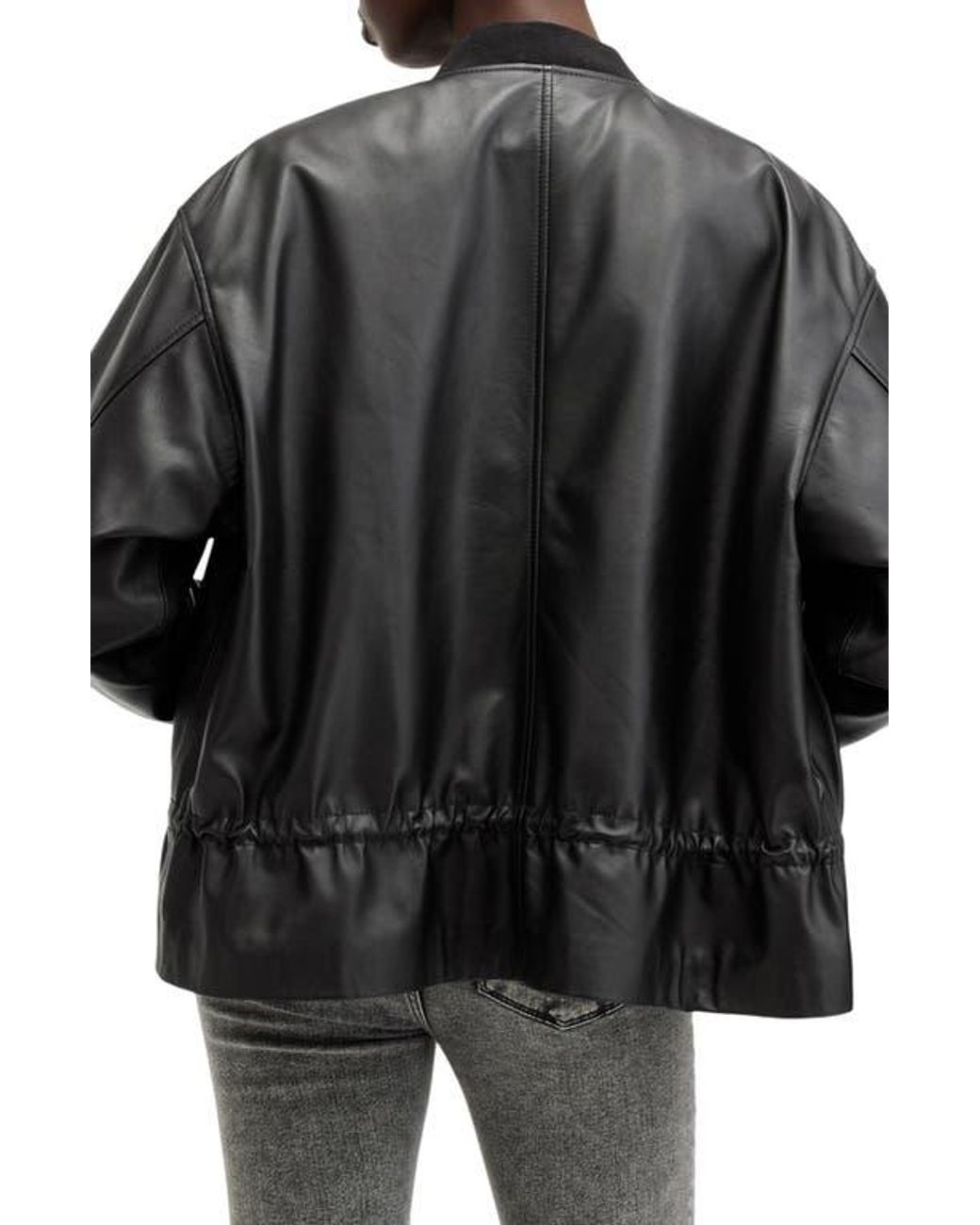 AllSaints Black Sofi Leather Bomber Jacket