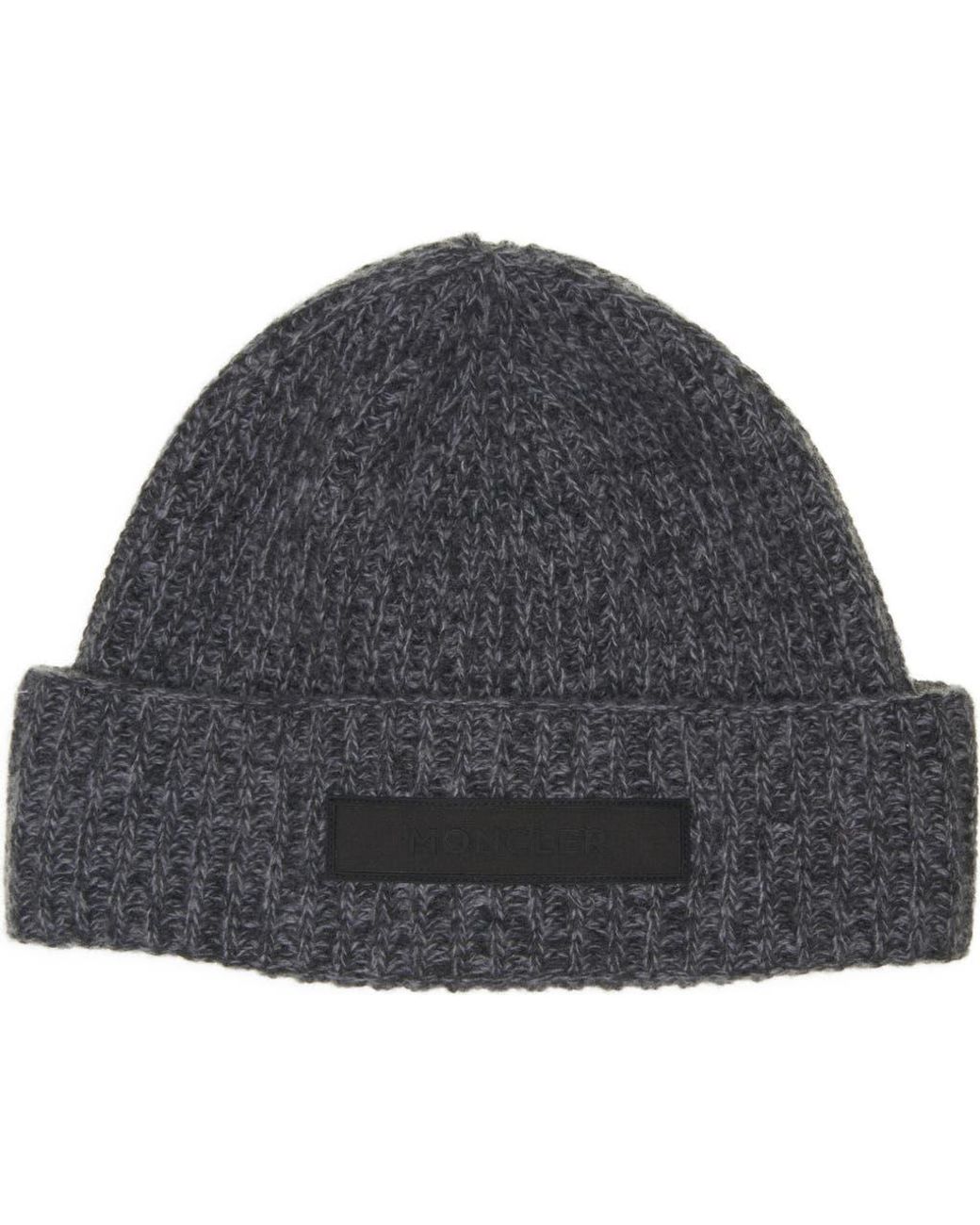 Moncler Gray Logo Patch Virgin Wool & Cashmere Beanie for men