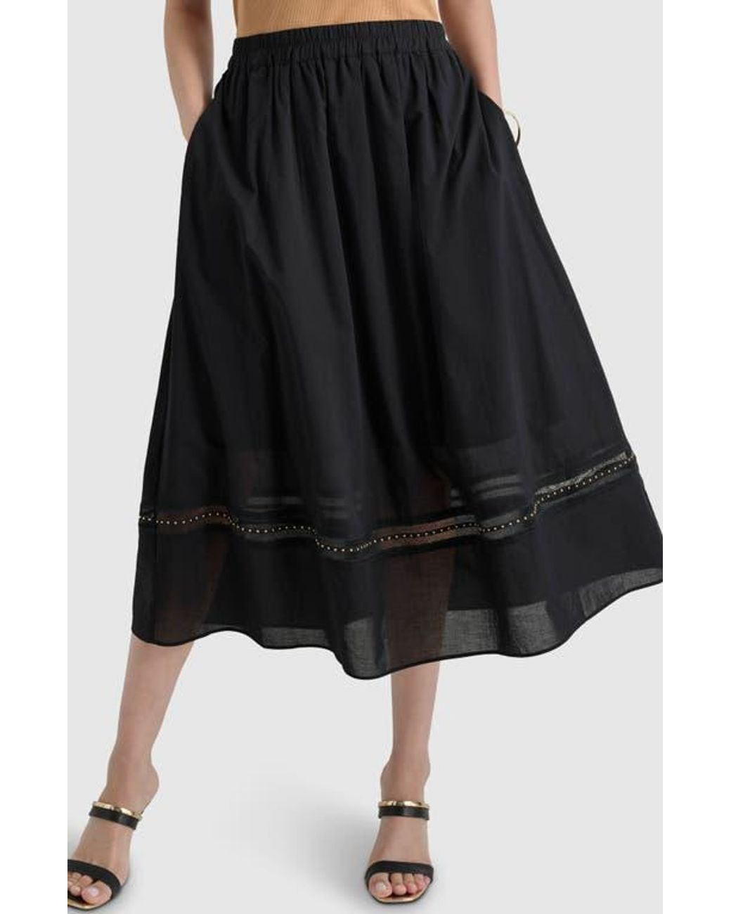 DKNY Cotton Voile A Line Skirt in Black Lyst