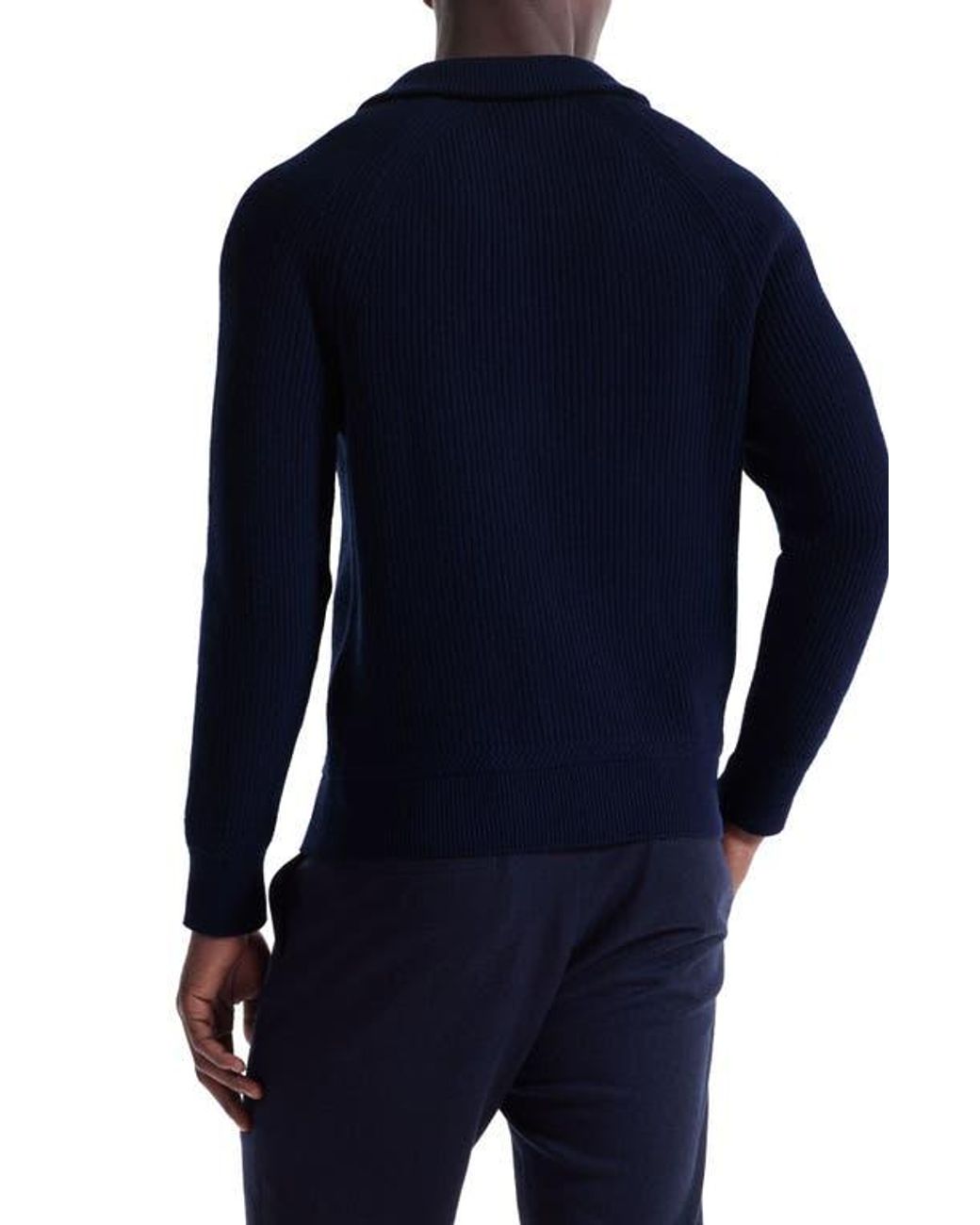 Bugatchi Blue Merino Wool & Cotton Quarter Zip Pullover for men