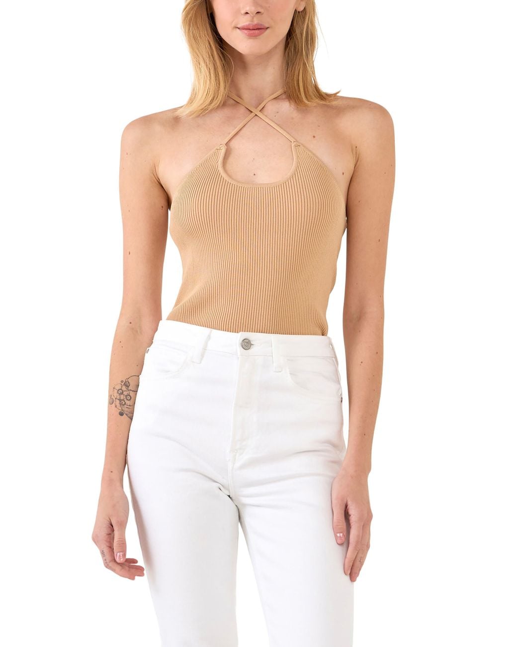 Grey Lab White Crossover Rib Halter Tank