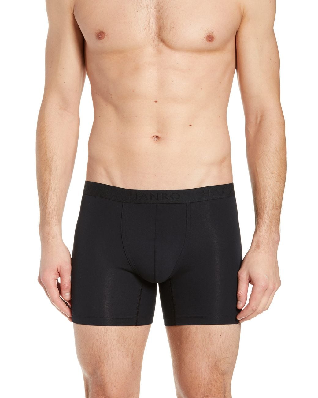 Hanro Black Cotton Essentials Cotton Long Boxer Brief for men