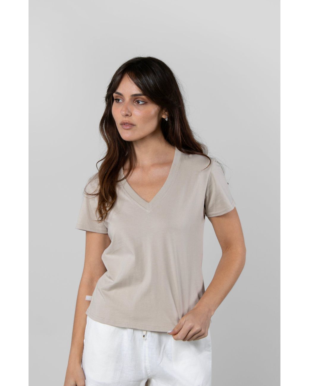 LEISURE LAB Gray Supima V-Neck