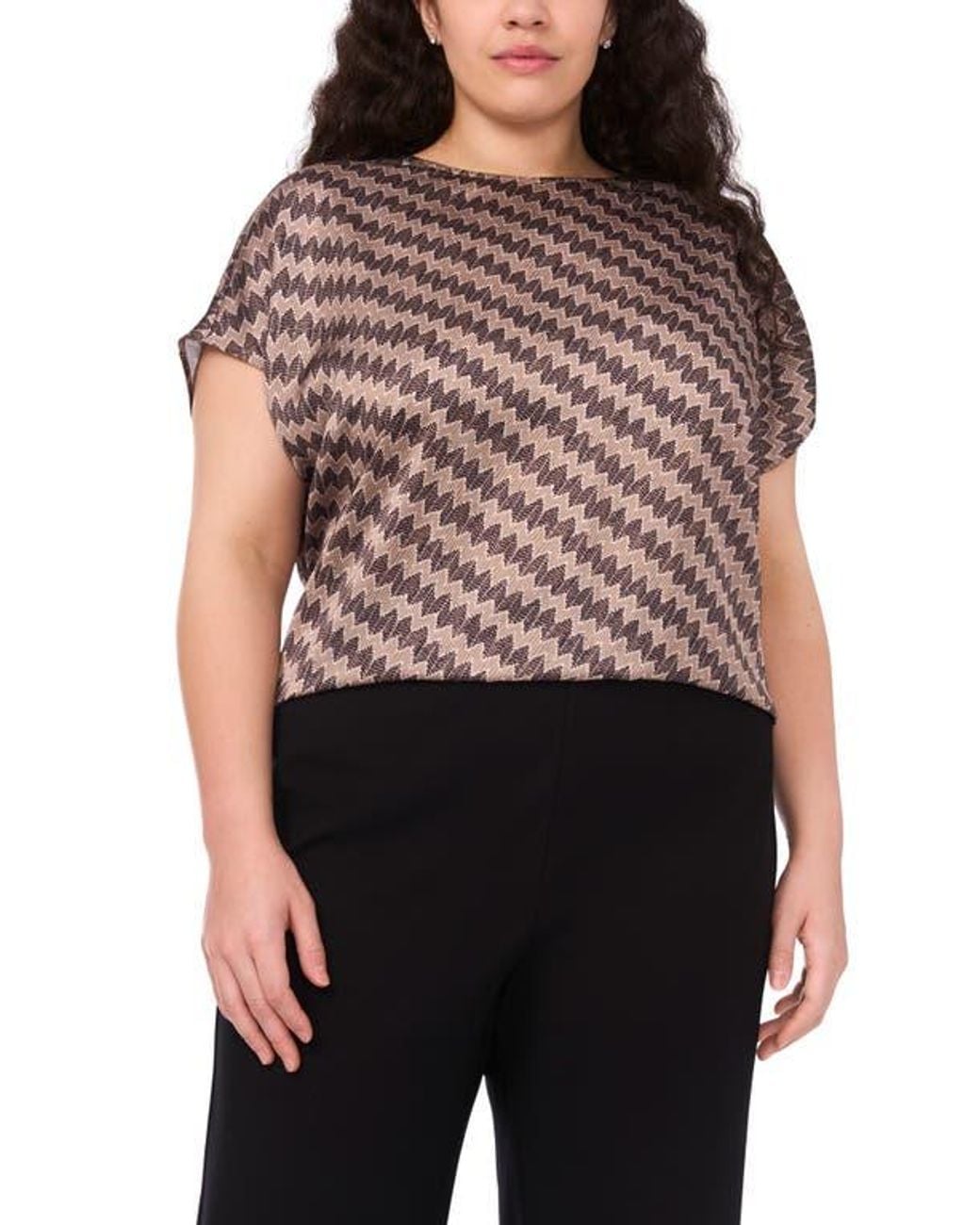 Halogen® Black Zigzag Dot Print Cap Sleeve Shell