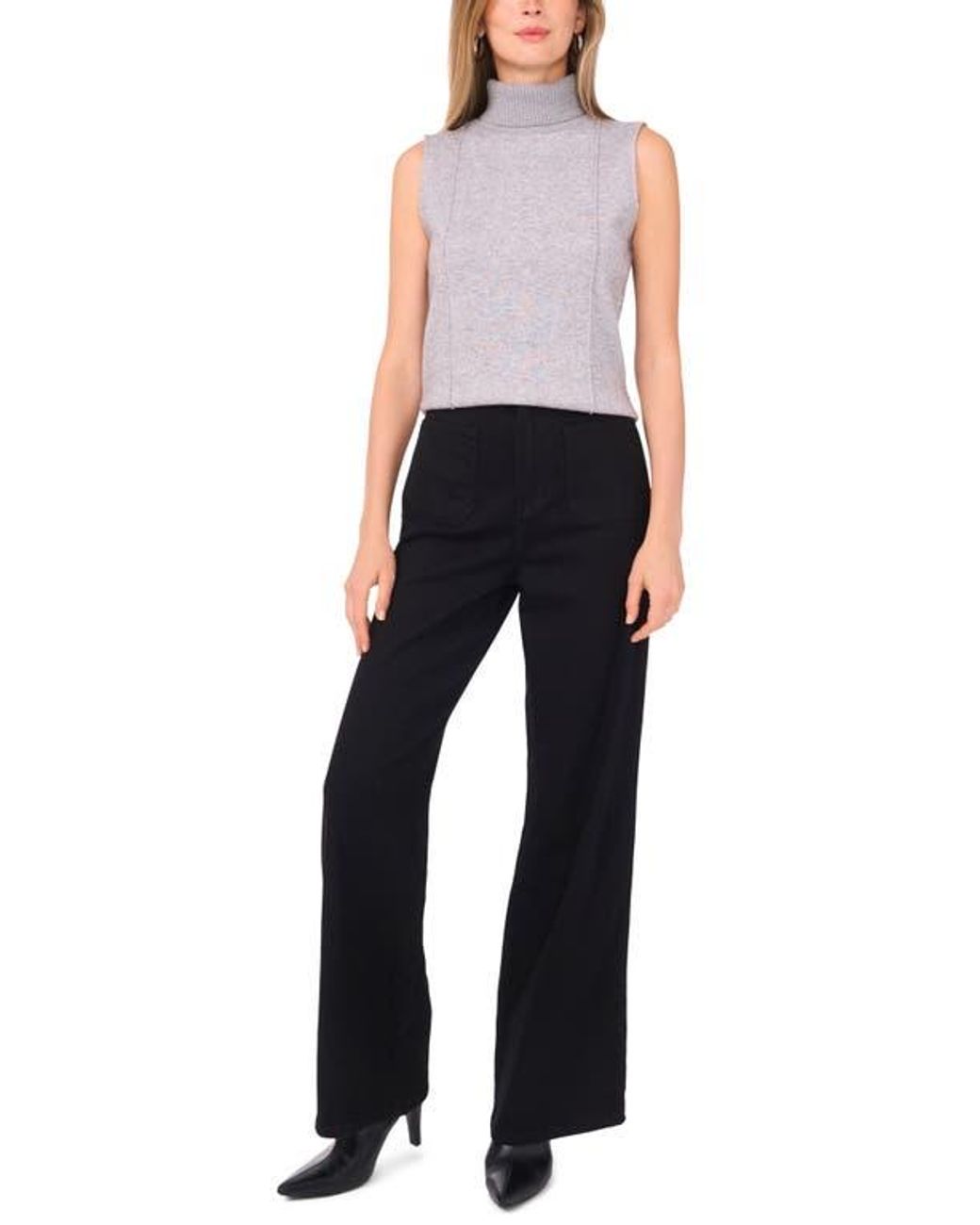 Vince Camuto Multicolor Rib Turtleneck Sleeveless Sweater