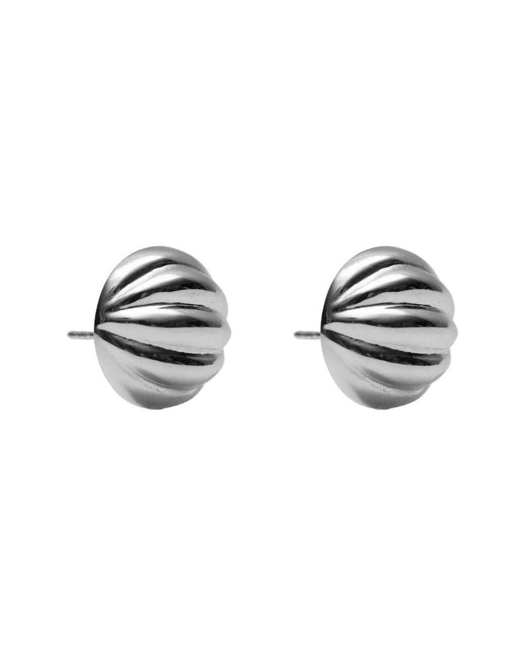 Argento Vivo Metallic Ribbed Button Stud Earrings