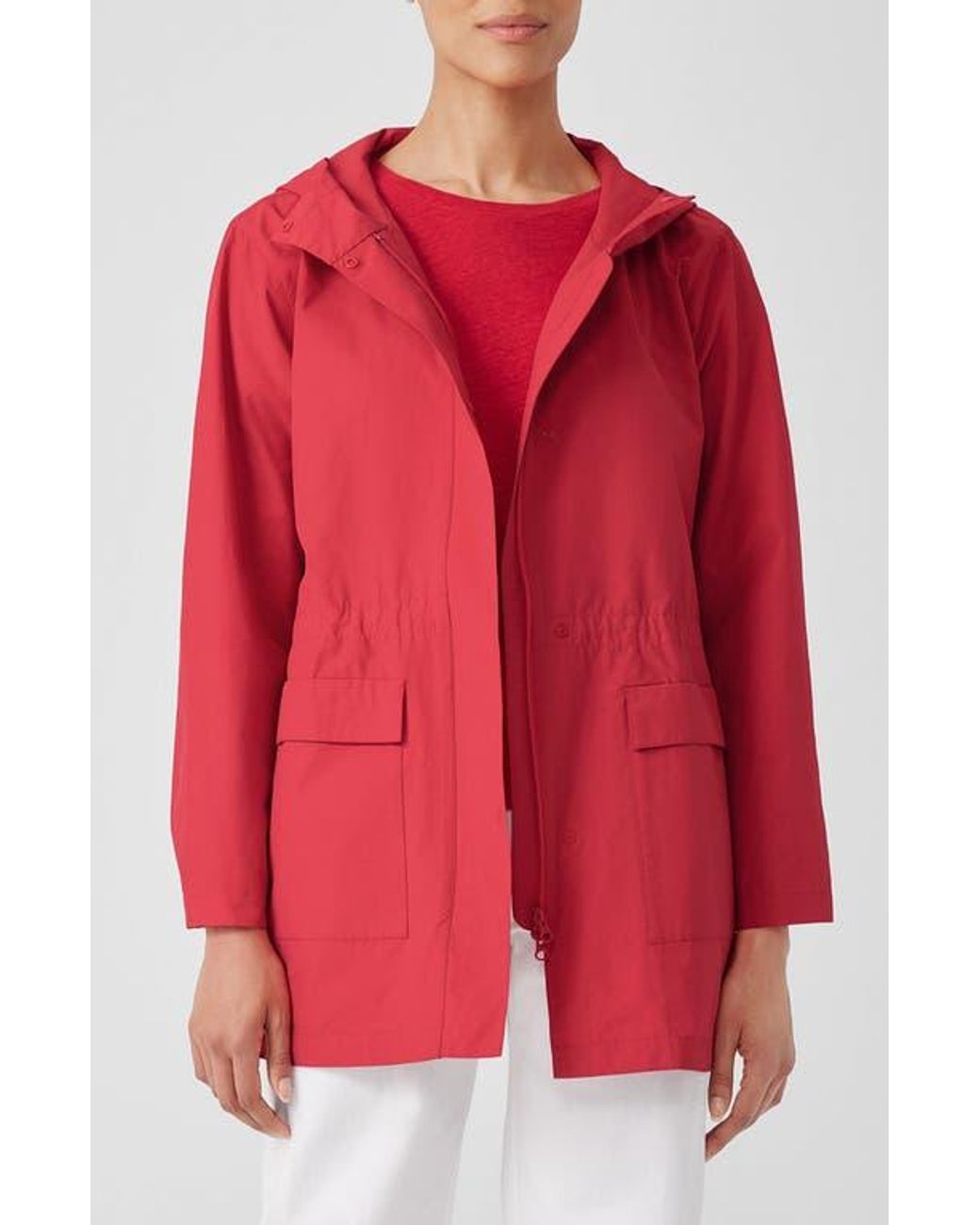 Eileen Fisher Cotton Blend Jacket in Red Lyst