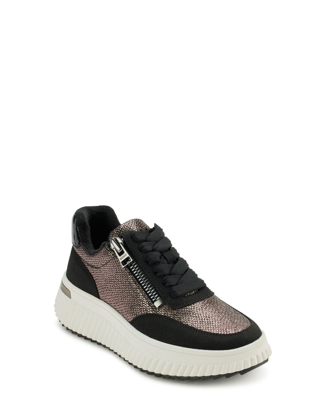 DKNY White Metallic Wedge Lace-Up Sneakers