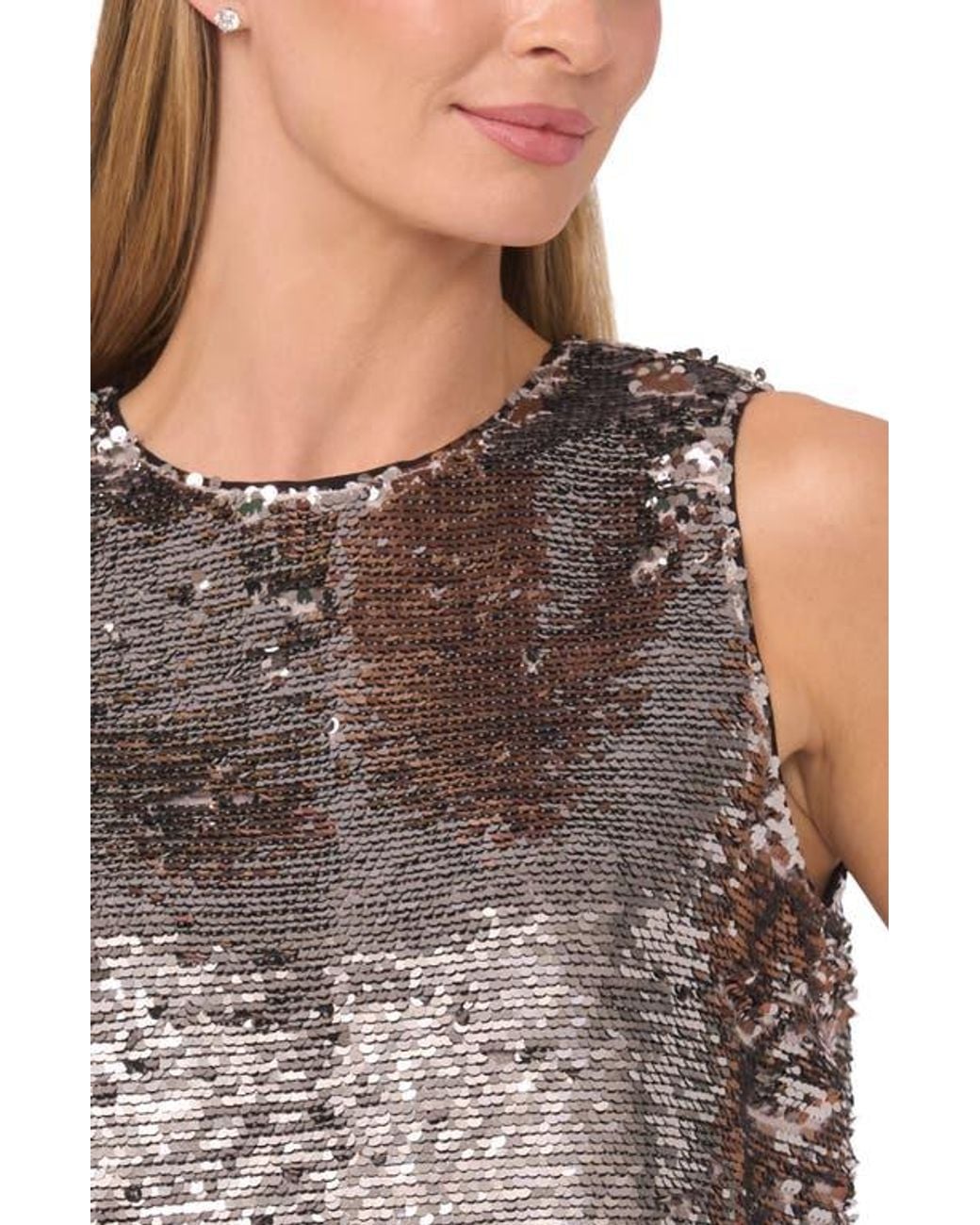 Halogen® Gray Sequin Shell Top