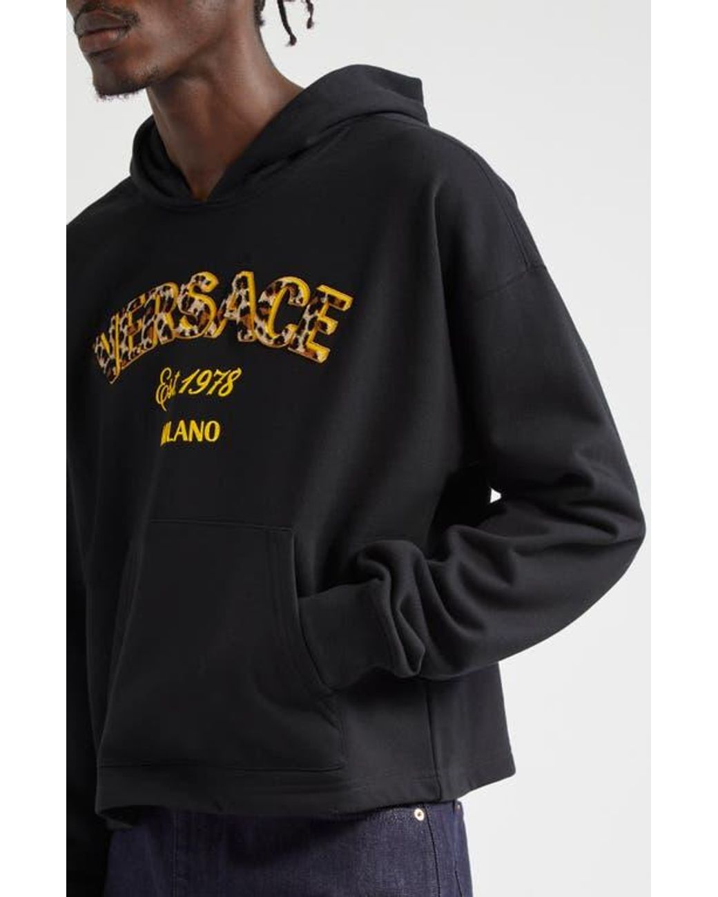 Versace Leopard Spot Logo Cotton Hoodie in Black for Men | Lyst