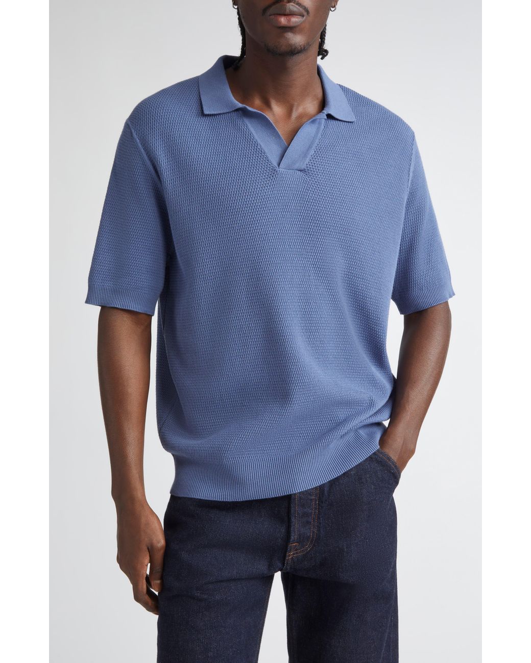 Sunspel Blue Compact Mesh Polo Sweater for men