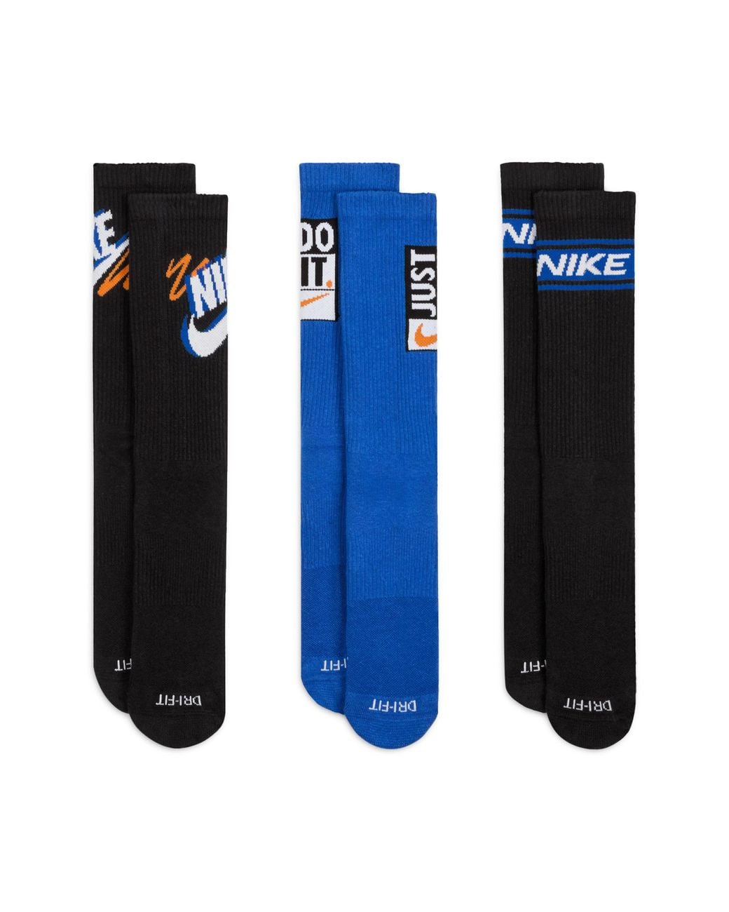 Nike Blue Assorted 3-Pack Dri-Fit Crew Socks
