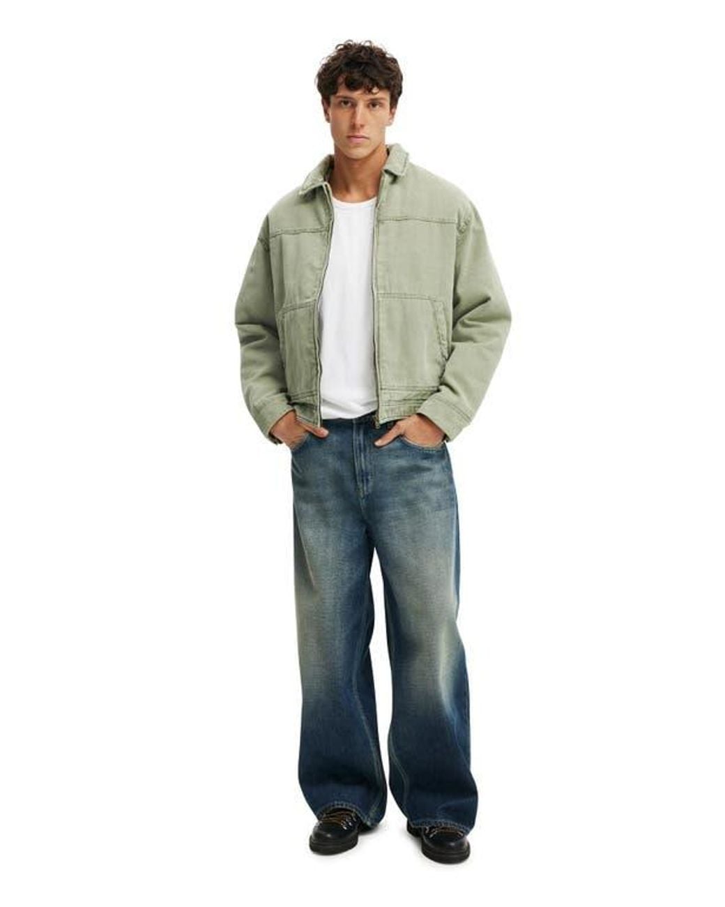 Cotton On Cropped Worker Jacket in Green for Men | Lyst