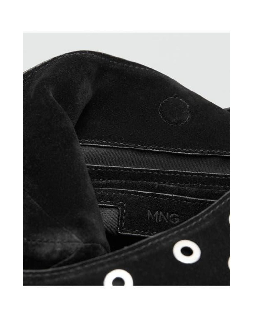 Mango Black Grommet Detail Leather Bucket Bag