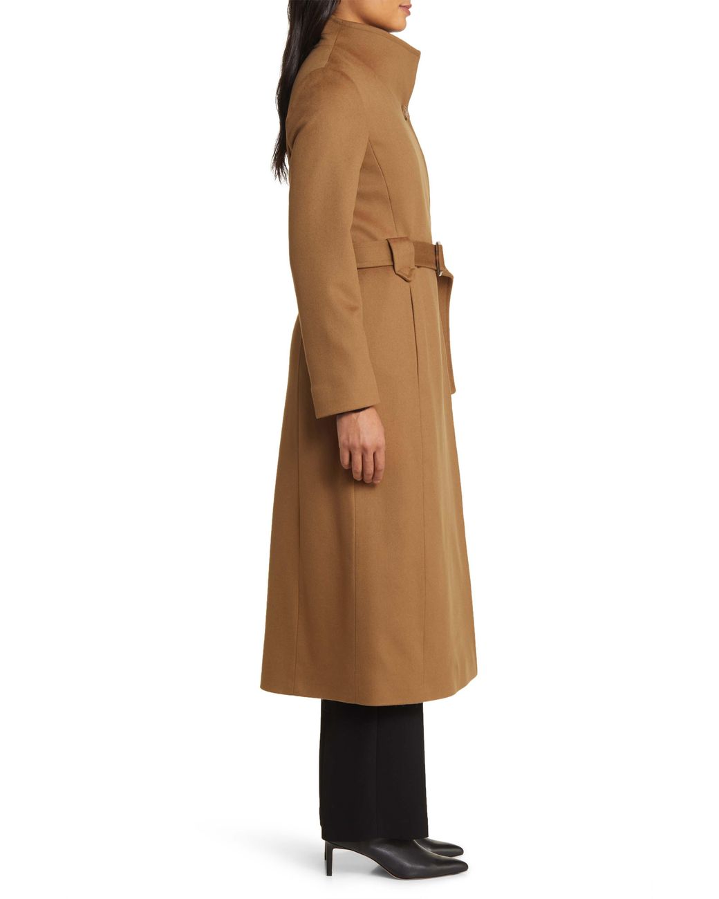Fleurette Hudson Belted Wool Longline Coat in Natural Lyst