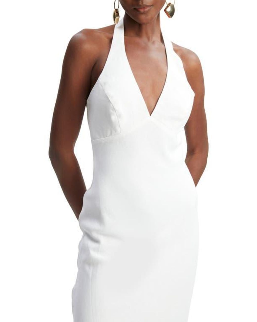 Bardot Paola Halter Linen Midi Dress in White | Lyst