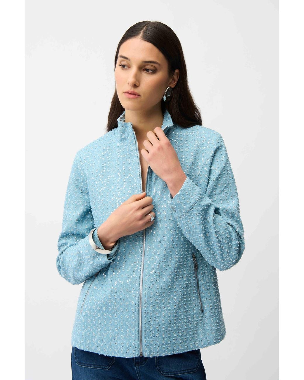 Joseph Ribkoff Blue Denim Jacket With Allover Sequins