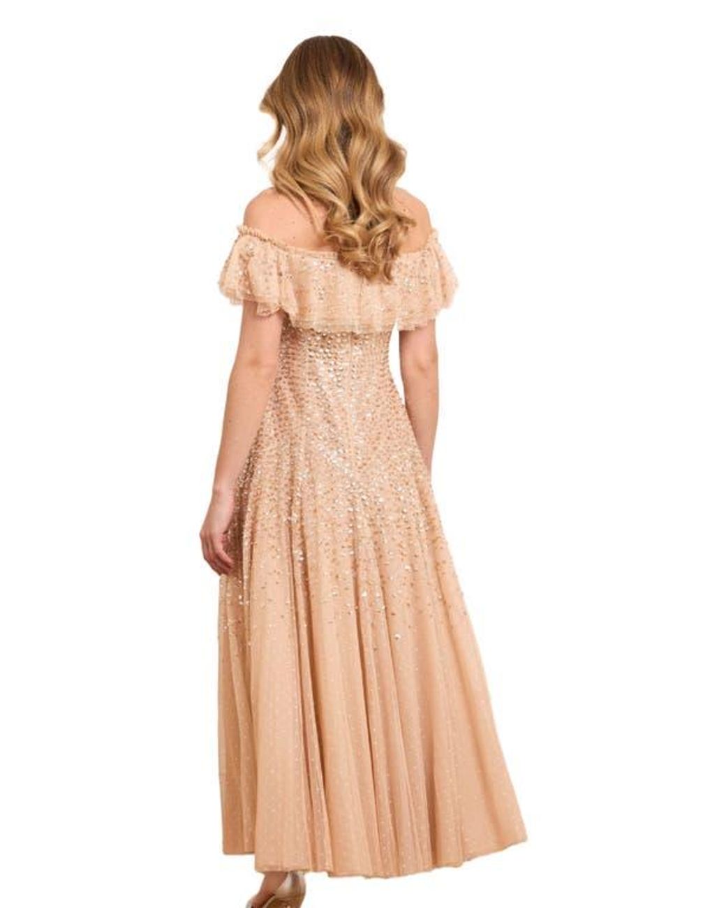 Needle & Thread Brown Dappled Sequin Off-Shoulder Ankle Gown