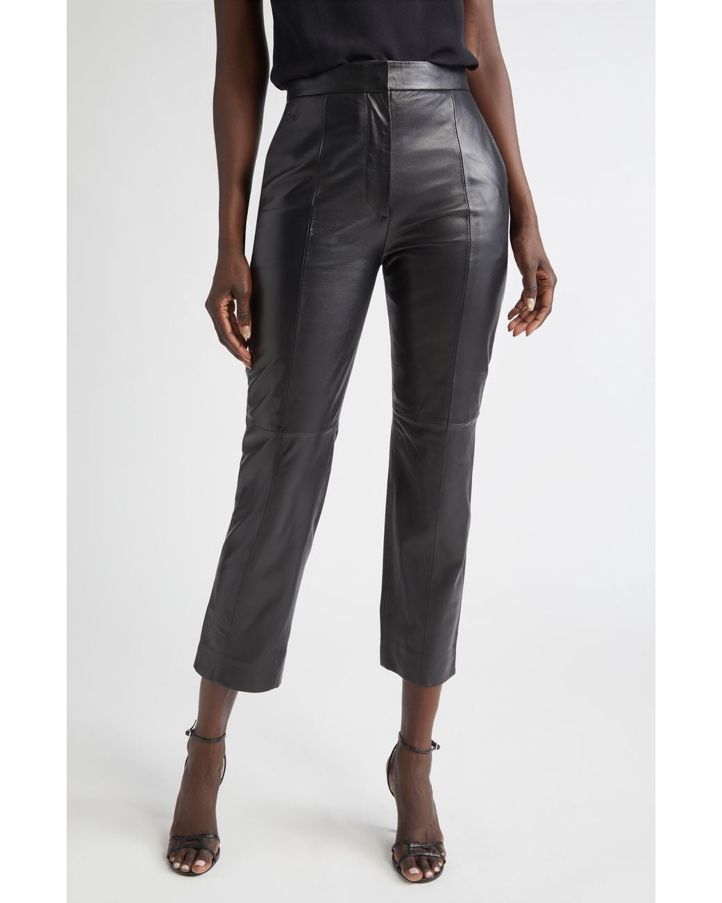 St. John Black Crop Leather Pants