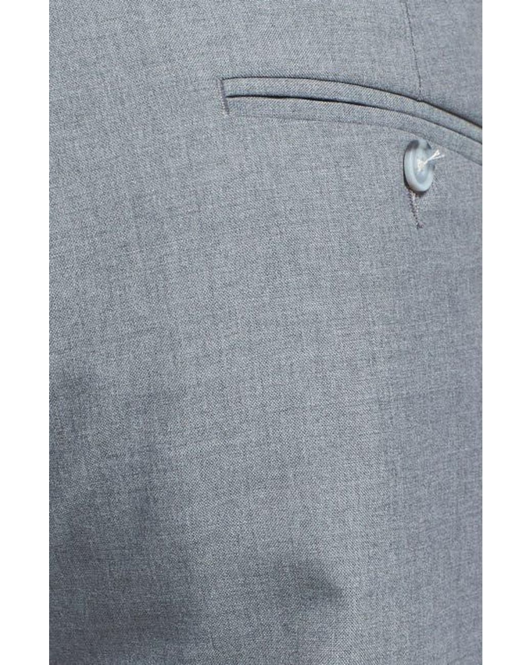 Berle Blue Self Sizer Waist Plain Weave Pleated Washable Trousers for men