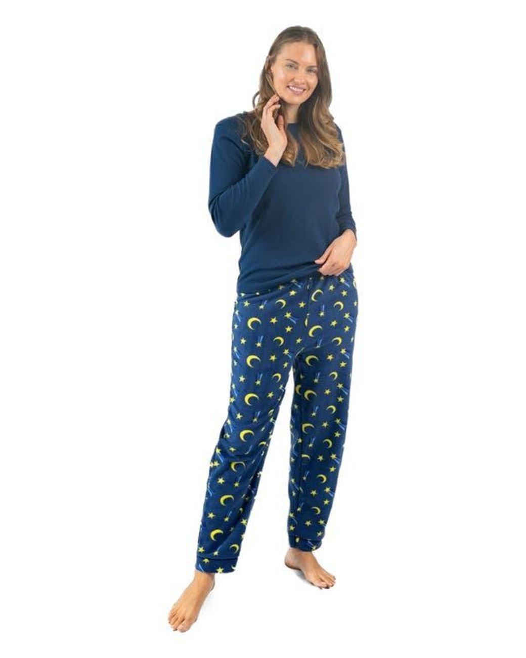 Leveret Blue Cotton Top & Fleece Pants Printed Matching Family Holiday Pajama Set